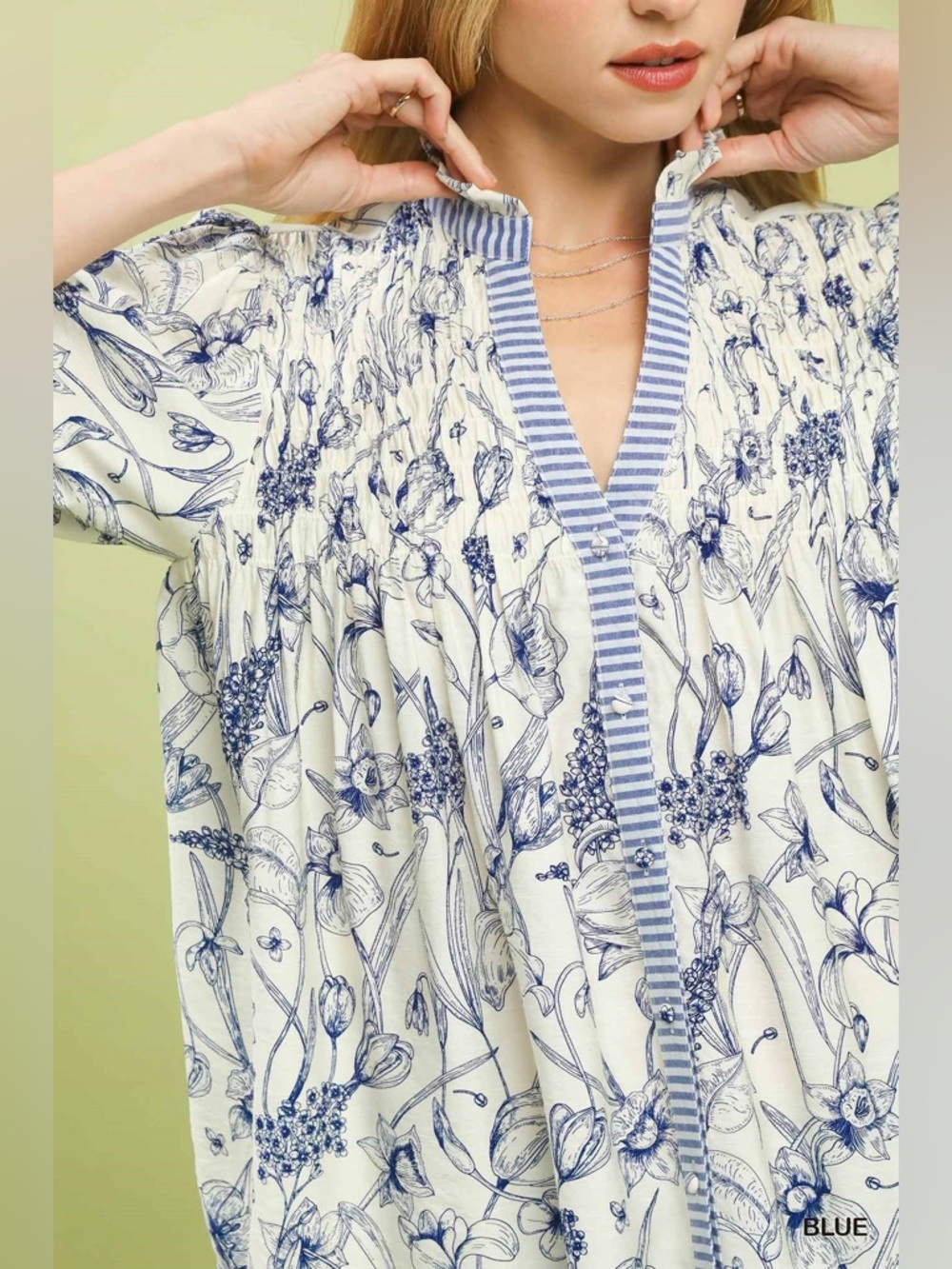 Umgee Mixed Print Button Front Top - Picture 4 of 6